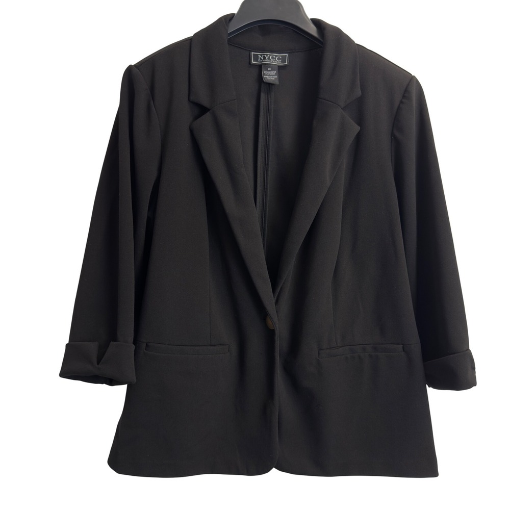 NYCC New York Clothing Co Black Single Button Blazer 3/4 Sleeve Plus Size 1X